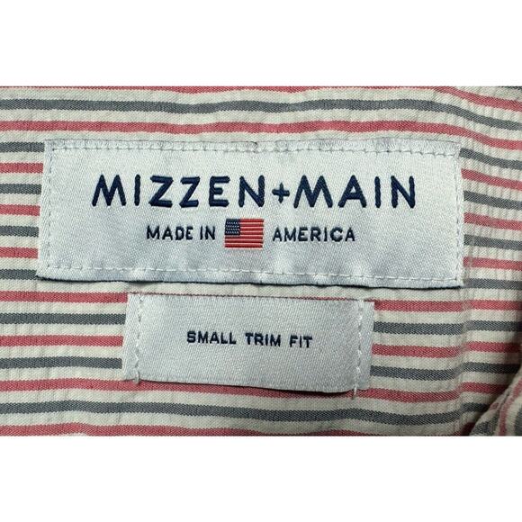 Mizzen+Main Men's Short Sleeve Red Blue Stripe Trim Fit Button Up Shirt - Size S - Picture 3 of 4